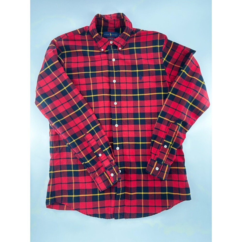 Polo Ralph Lauren Shirt Mens Medium M Red Tartan Plaid Flannel Button Down LS